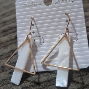 Gold Triangle MOP Resin Rectangle Hook Earrings Geometric Minimalist Abstract